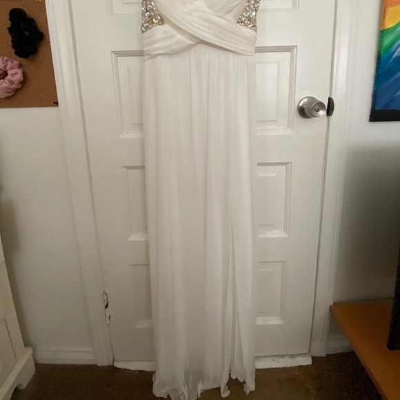LONG white, crystallized dress w/ zipper - Picture 2 of 5
